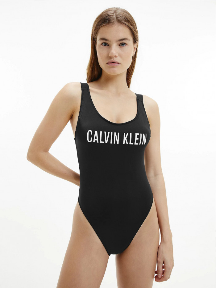 Damen Badeanzug Calvin Klein Scoop Neck Intense Power Schwarz