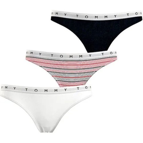 Damen Höschen Tommy Hilfiger Print Thong 3-pack Mehrfarbig - Rosarot, Schwarz, Weiß Damen Höschen Tommy Hilfiger Print Thong 3-pack Mehrfarbig - Rosarot, Schwarz, Weiß