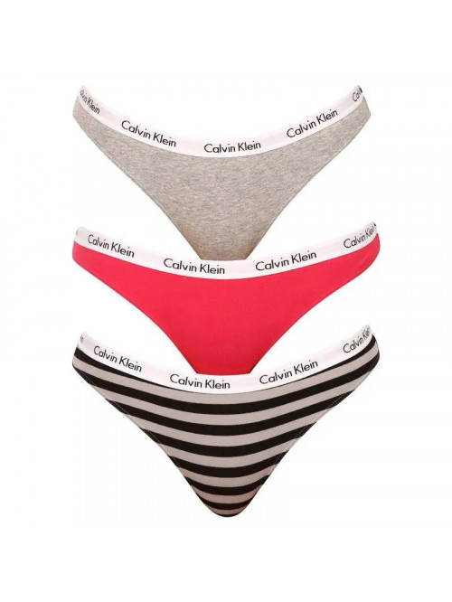 Damen Höschen Calvin Klein Carousel Bikini Dunkelrosa, Grau, Gestreift 3er-Pack