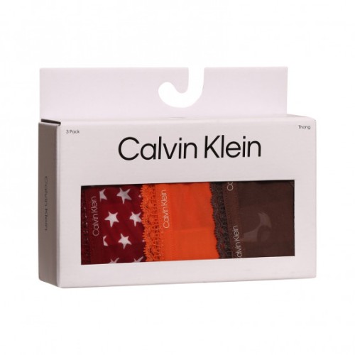 Damen Tangahöschen Calvin Klein Bottoms up Refresh Thong Braun, Orange, Weinrot mit Sternen 3-Pack Damen Tangahöschen Calvin Klein Bottoms up Refresh Thong Braun, Orange, Weinrot mit Sternen 3-Pack