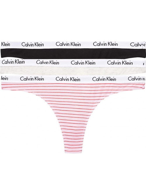 Damen Tangahöschen Calvin Klein Carousel Thong Grau, Schwarz, Rosa mit Streifen 3-pack 