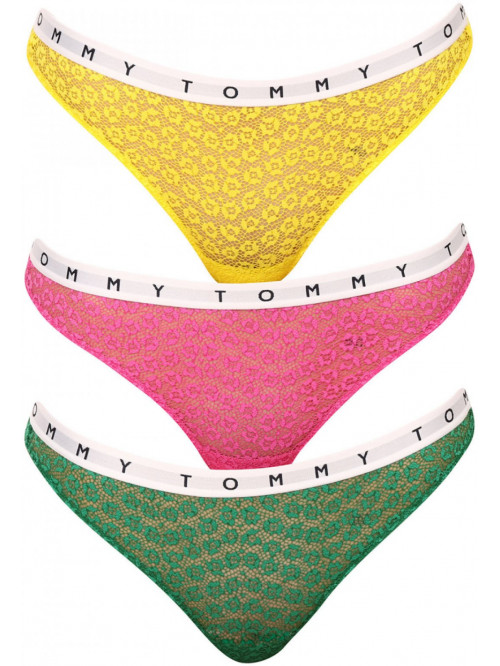 Damen Höschen mit Spitze Tommy Hilfiger Full Lace Thong 3-pack mehrfarbig - Gelb, Pink, Grün