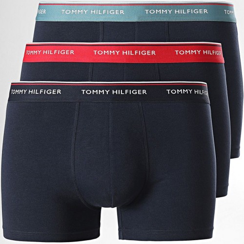 Herren-Boxershorts Tommy Hilfiger Premium Essentials WB Trunk Dunkelblau mit Schwarzem, Minzgrünem und Rotem Bund 3er-Pack Herren-Boxershorts Tommy Hilfiger Premium Essentials WB Trunk Dunkelblau mit Schwarzem, Minzgrünem und Rotem Bund 3er-Pack