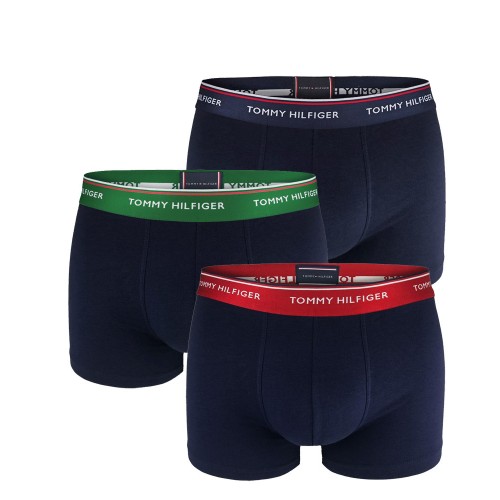 Herren Boxer Tommy Hilfiger Premium Essentials WB Trunk Dunkelblau mit Schwarz, Grün und Rot Gürtel 3-pack Herren Boxer Tommy Hilfiger Premium Essentials WB Trunk Dunkelblau mit Schwarz, Grün und Rot Gürtel 3-pack