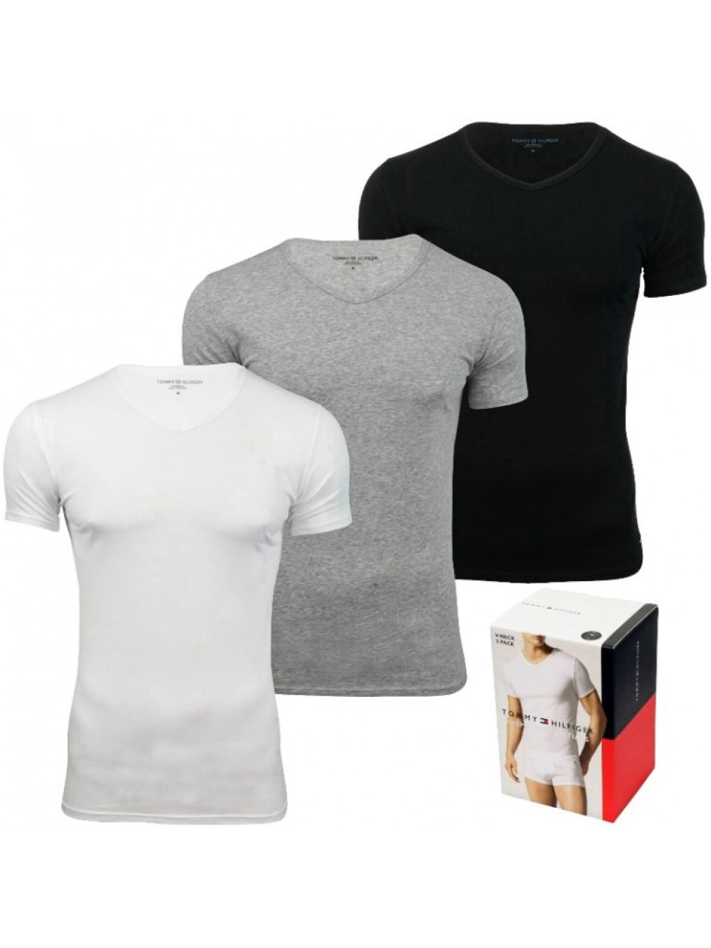 Details About Tommy Hilfiger Mens Core Stretch Slim V Neck T Shirt White Show Original Title