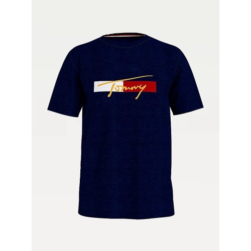 Herren T-Shirt Tommy Hilfiger Organic Cotton Logo Blau Herren T-Shirt Tommy Hilfiger Organic Cotton Logo Blau