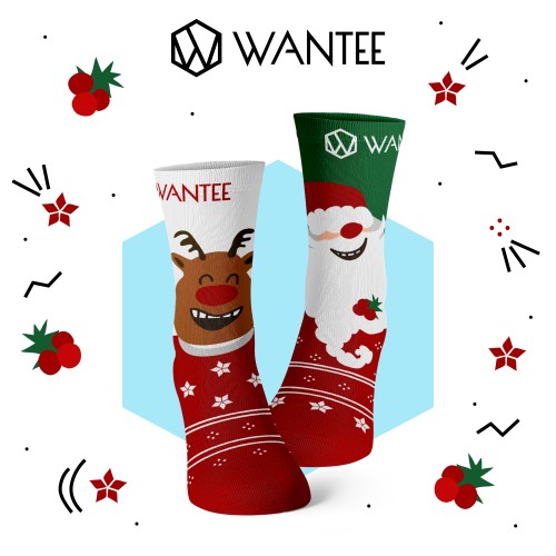 Kinder Socken Fröhlicher Weihnachtsmann und Rentier Wantee Kinder Socken Fröhlicher Weihnachtsmann und Rentier Wantee